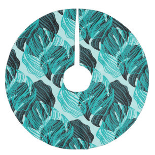 Jupon De Sapin En Polyester Brossé Design feuille de palmiers tropicaux vert.