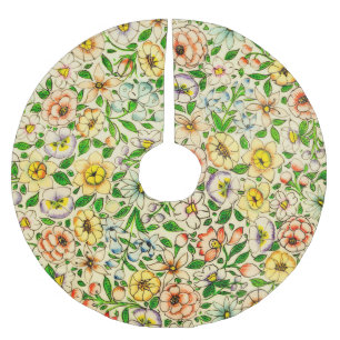 Jupon De Sapin En Polyester Brossé Design floral traditionnel indien de printemps