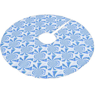 Jupon De Sapin En Polyester Brossé Design fractal moderne bleu et blanc