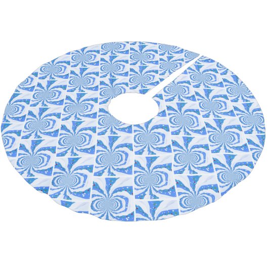 Jupon De Sapin En Polyester Brossé Design fractal moderne bleu et blanc (Angle)