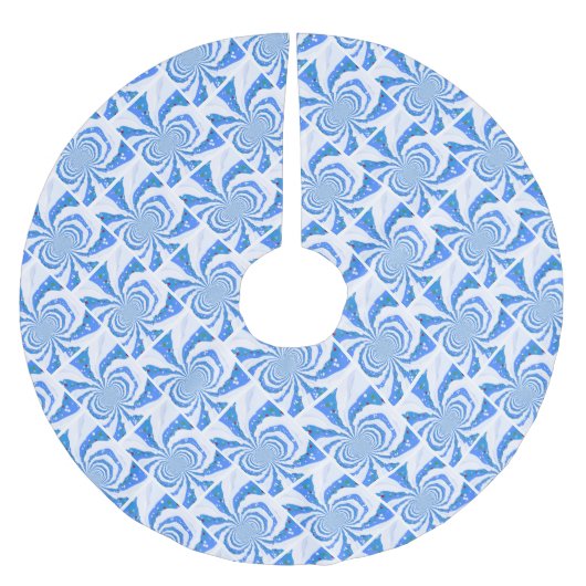 Jupon De Sapin En Polyester Brossé Design fractal moderne bleu et blanc (Devant)