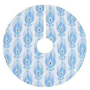 Jupon De Sapin En Polyester Brossé Design Motif Ikat Blanc Bleu