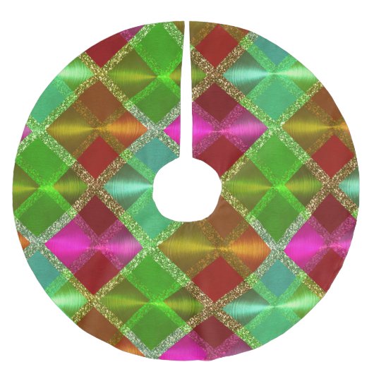 Jupon De Sapin En Polyester Brossé Design Plaid Parties scintillant rose vert orange (Devant)