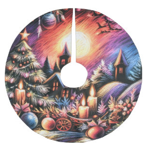 Jupon De Sapin En Polyester Brossé Dessin au pastel dur motif de Noël cookie de vacan