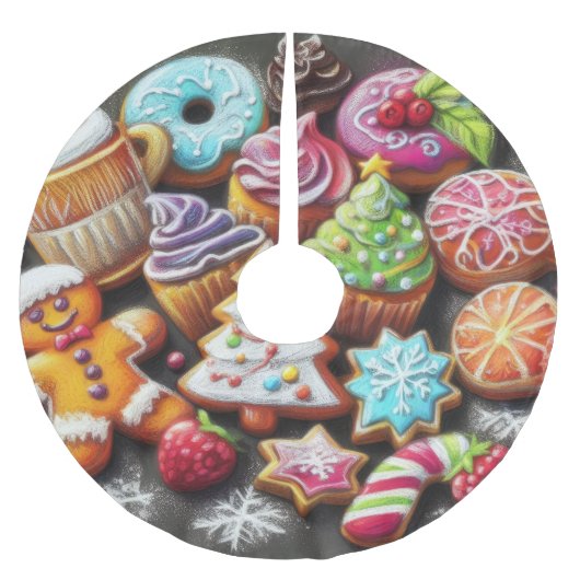 Jupon De Sapin En Polyester Brossé Dessin Pastel Dessin Noël Motif de vacances Cookie (Devant)