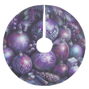 Jupon De Sapin En Polyester Brossé Dessin Pastel Dessin Noël Motif Vacances Purple