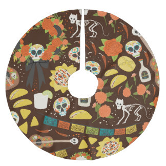 Jupon De Sapin En Polyester Brossé Dia De Los Muertos, motif de dessins animés.