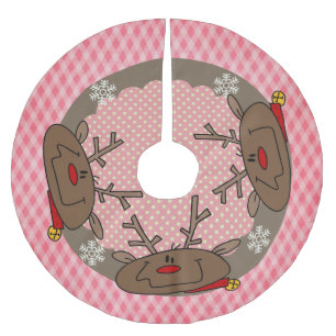 Jupon De Sapin En Polyester Brossé Diamants et points Reindeer Jupe d'arbre de vacanc