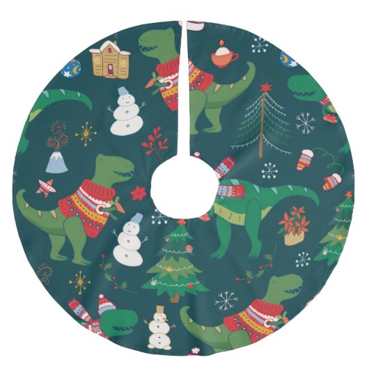 Jupon De Sapin En Polyester Brossé Dinosaur T-Rex : Nouvel An de Noël. (Devant)
