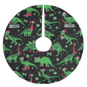 Jupon De Sapin En Polyester Brossé dinosaures de noël noir stegosaurus triceratops