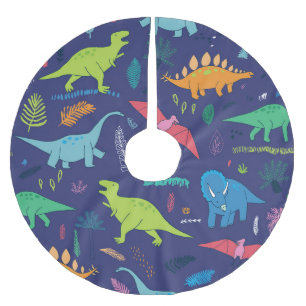 Jupon De Sapin En Polyester Brossé Dinosaures Palms Tropical Vintage Motif