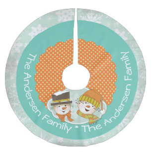 Jupon De Sapin En Polyester Brossé Doigts de neige et flocons de neige Jupe d'arbre d