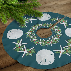 Jupon De Sapin En Polyester Brossé Dollars de sable de Noël tropicaux Starfish Turquo