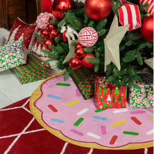 Jupon De Sapin En Polyester Brossé Donut rose avec pépites colorées