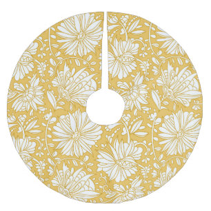 Jupon De Sapin En Polyester Brossé Doodle à fleurs dorées, abstrait dessiné à la main