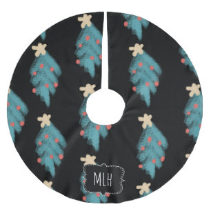 Jupon De Sapin En Polyester Brossé Doodle à la craie de Noël Arbre Initiale de la fam