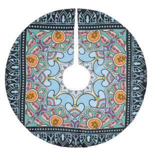 Jupon De Sapin En Polyester Brossé Doodle décoratif coloré : motif symétrique.