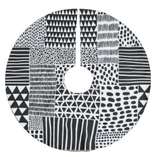 Jupon De Sapin En Polyester Brossé Doodle noir blanc : Ethnic Seamless