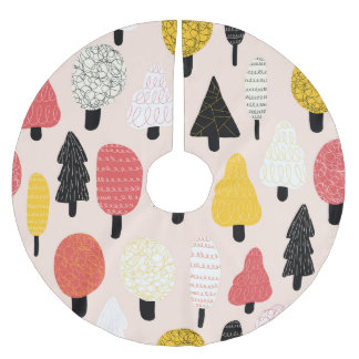 Jupon De Sapin En Polyester Brossé Doodle Trees : Nature Vintage, Abstraite.