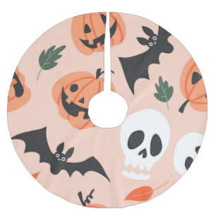 Jupon De Sapin En Polyester Brossé Doodles d'Halloween, citrouilles, chauves-souris m