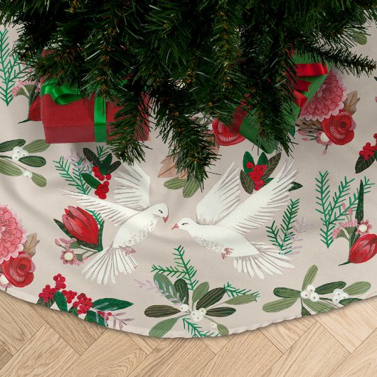 Jupon De Sapin En Polyester Brossé Doses de Noël fleuri beige