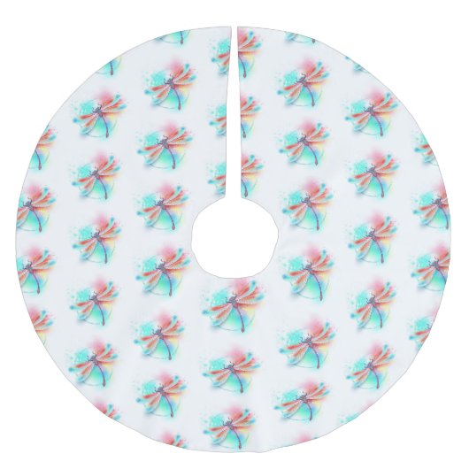 Jupon De Sapin En Polyester Brossé Dragonfly rouge sur l'arrière - plan aquarelle (Devant)
