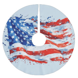Jupon De Sapin En Polyester Brossé Drapeau américain USA Aquarelle 4 juillet