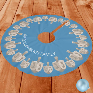 Jupon De Sapin En Polyester Brossé Dreidel Rustic Oak Hanoukka Motif Chrismukkah