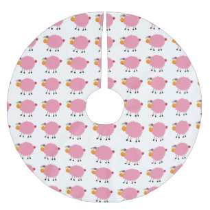 Jupon De Sapin En Polyester Brossé Drôle dessin animé mouton rose
