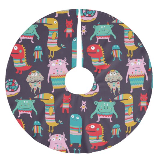 Jupon De Sapin En Polyester Brossé Drôle Monstres Cartoon Motif sans couture (Devant)