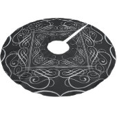 Jupon De Sapin En Polyester Brossé Elégant Argent Foil Look Filigree Scrollwork Noir (Angle)