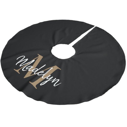 Jupon De Sapin En Polyester Brossé Élégant Black Gold Girly Monogramme Élégant Script (Angle)