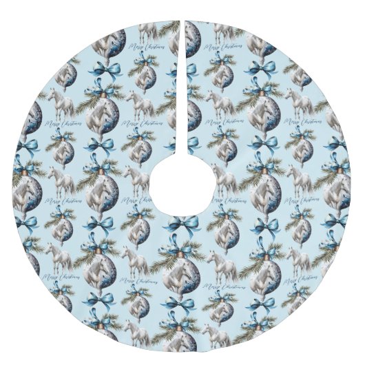 Jupon De Sapin En Polyester Brossé Élégant bleu Noël blanc cheval équestre (Devant)