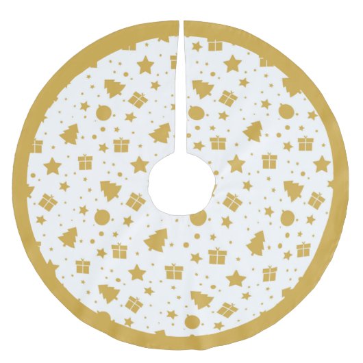 Jupon De Sapin En Polyester Brossé Elégant cadeau d'Arbre de Noël Or (Devant)
