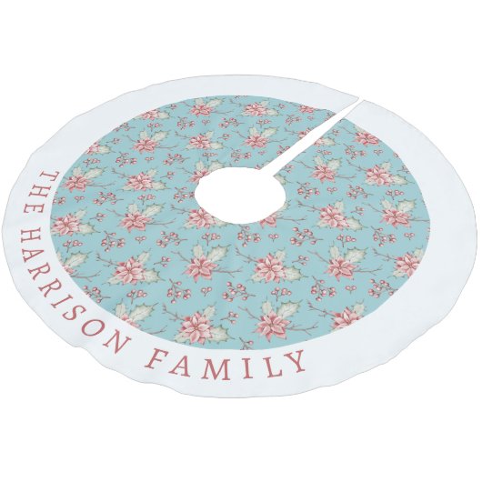 Jupon De Sapin En Polyester Brossé Élégant Canard Oeuf Bleu Holly Noël (Angle)