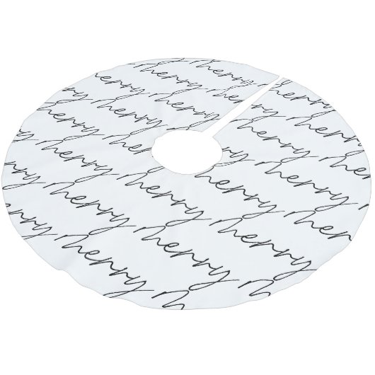 Jupon De Sapin En Polyester Brossé Élégant Chic Noir Blanc Joyeuse Écriture Script (Angle)