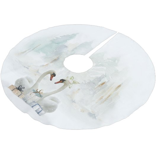 Jupon De Sapin En Polyester Brossé Elégant cygne Aquarelle Jupe Arbre (Angle)