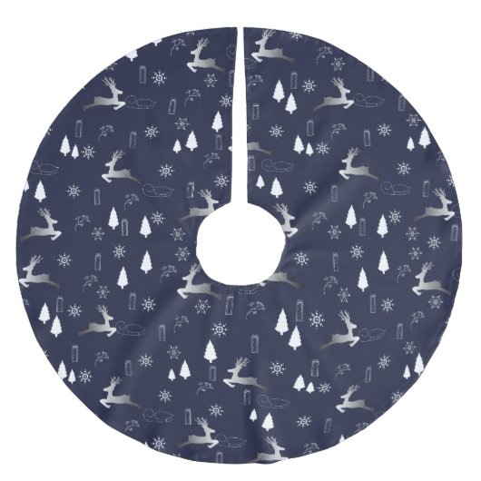 Jupon De Sapin En Polyester Brossé Elegant Dark Christmas TreeSkirt w Silver Reindeer (Devant)