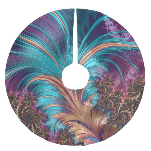 Jupon De Sapin En Polyester Brossé Elégant Exotic Abstrait Plumes Turquoise pourpre (Devant)