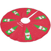 Jupon De Sapin En Polyester Brossé Élégant Gnomes de Noël Vert sur Rouge (Angle)