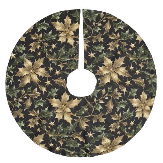 Jupon De Sapin En Polyester Brossé Elegant Gold & Green Foliage Tree Skirt (Devant)