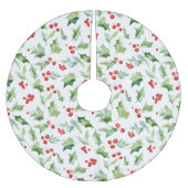Jupon De Sapin En Polyester Brossé Elégant Green Holly Feuilles Berries rouges (Devant)