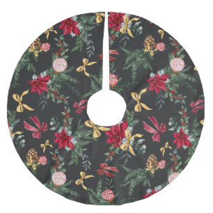 Jupon De Sapin En Polyester Brossé Élégant Gris Noël Botanique Motif de verdure