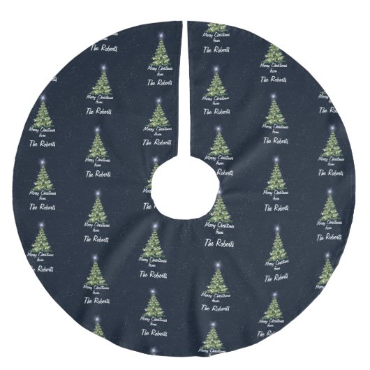 Jupon De Sapin En Polyester Brossé Elégant Joyeux Arbres de Noël Marine Blue Holiday (Devant)