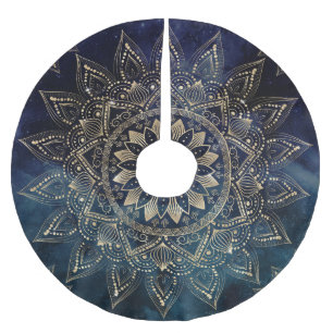 Jupon De Sapin En Polyester Brossé Elégant Mandala Gold Blue Galaxy