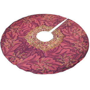Jupon De Sapin En Polyester Brossé Élégant Morris Gold Snowflakes Bourgogne