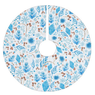 Jupon De Sapin En Polyester Brossé Elégant Motif d'aquarelle bleu hiver
