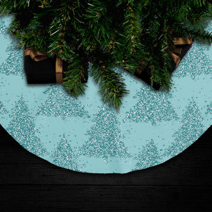 Jupon De Sapin En Polyester Brossé Élégant Motif d'arbre Luxe Aqua Mint Christmas