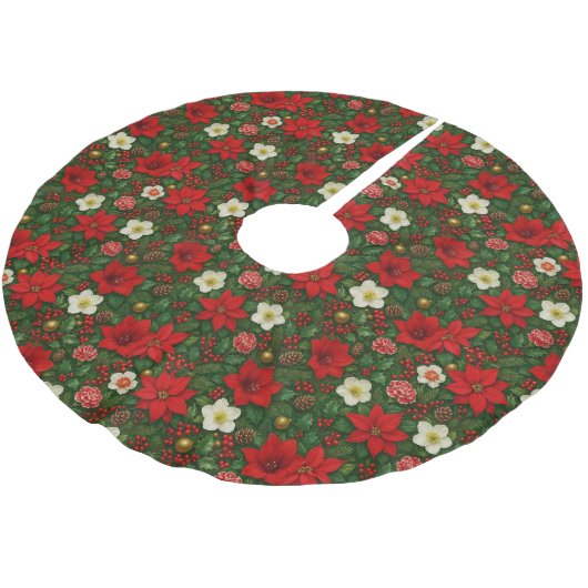 Jupon De Sapin En Polyester Brossé Élégant Motif d'art botanique Poinsettia Floral (Angle)