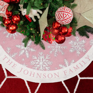 Jupon De Sapin En Polyester Brossé Élégant motif de flocons de neige rose moderne